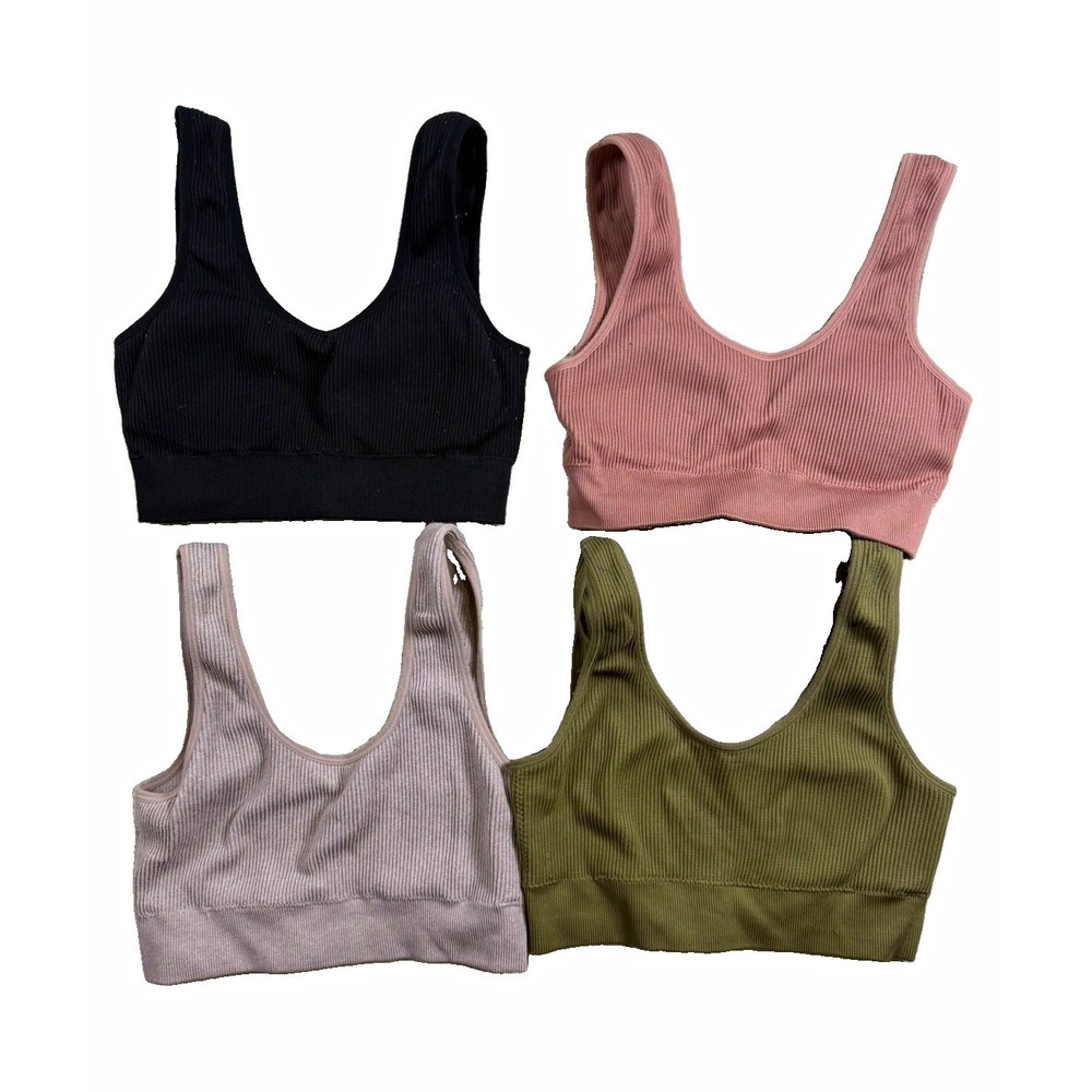 Aerie Sports Bra Lot of 4 Women's Small Ribbed Bralette Black Pink Green